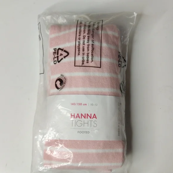 Hanna Andersson Pink and White Footed Tights Size 140/150 10-12 Nwt - Picture 1 of 6